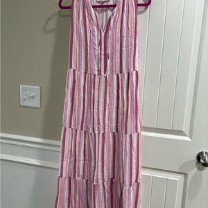LOFT Pink and White Striped Dress